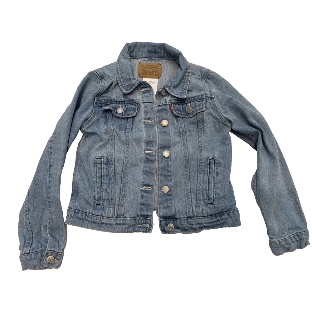 Levi's Denim Jacket Kids Size Medium Blue Good Repaired Trucker Jacket - Picture 3 of 16